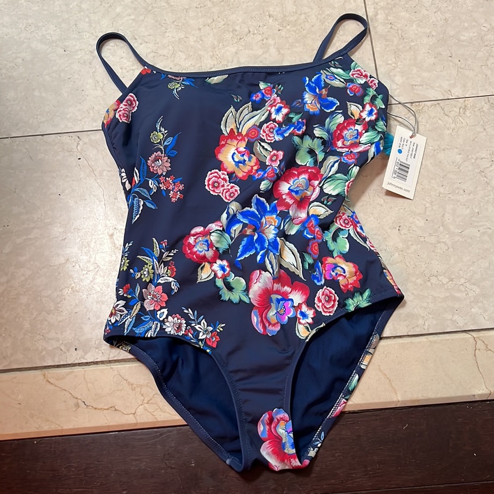 NWT Johnny Was Maya Floral Low-Back Tank One Piece Swimsuit inBlue Floral Medium - Picture 7 of 7
